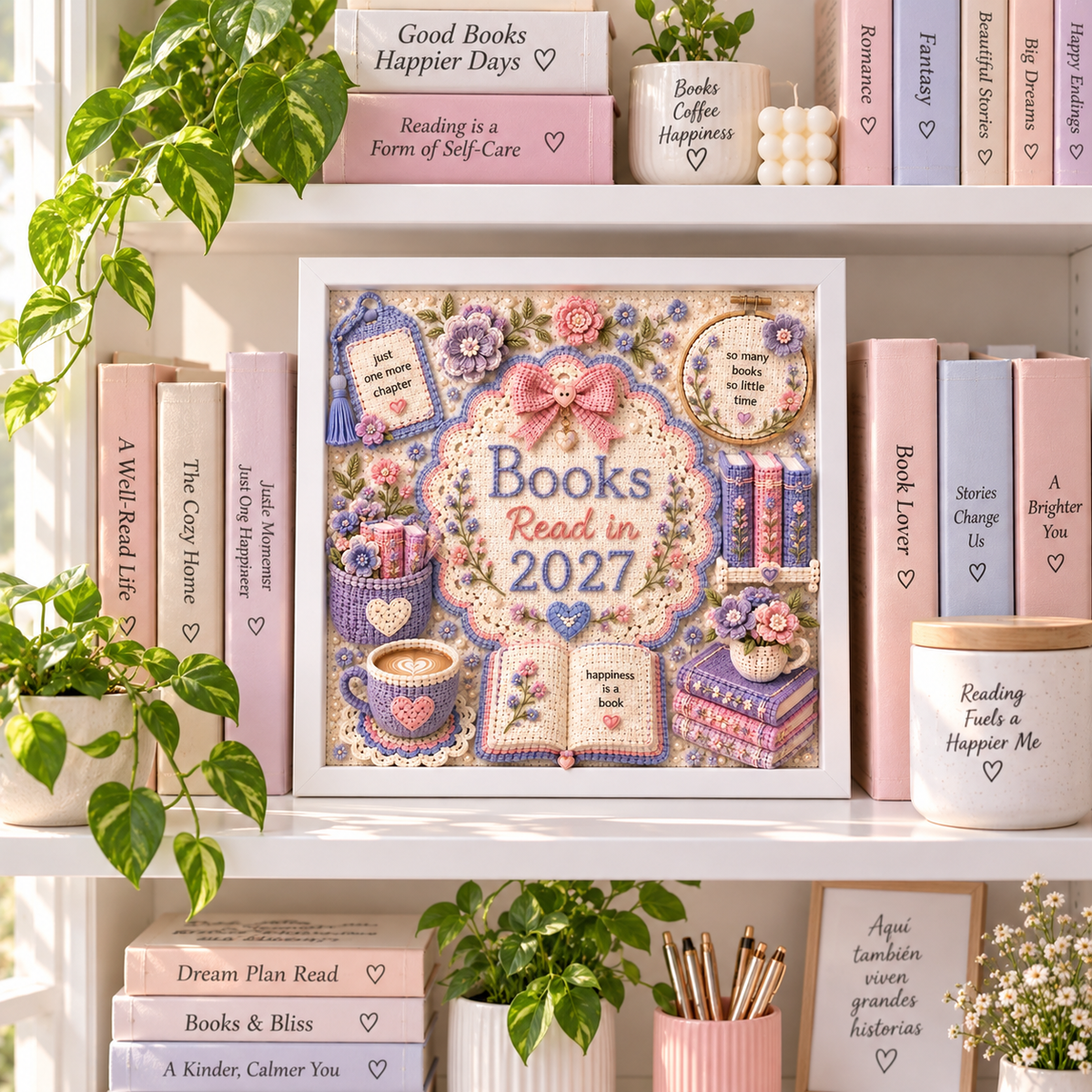 Books Read in 2027 Personalized White Shadowbox with 5 Mini Books