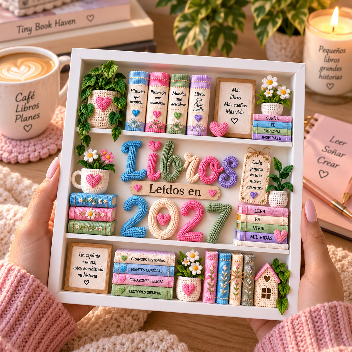Libros Leídos en 2027 – White Personalized Shadowbox with 5 Mini Books