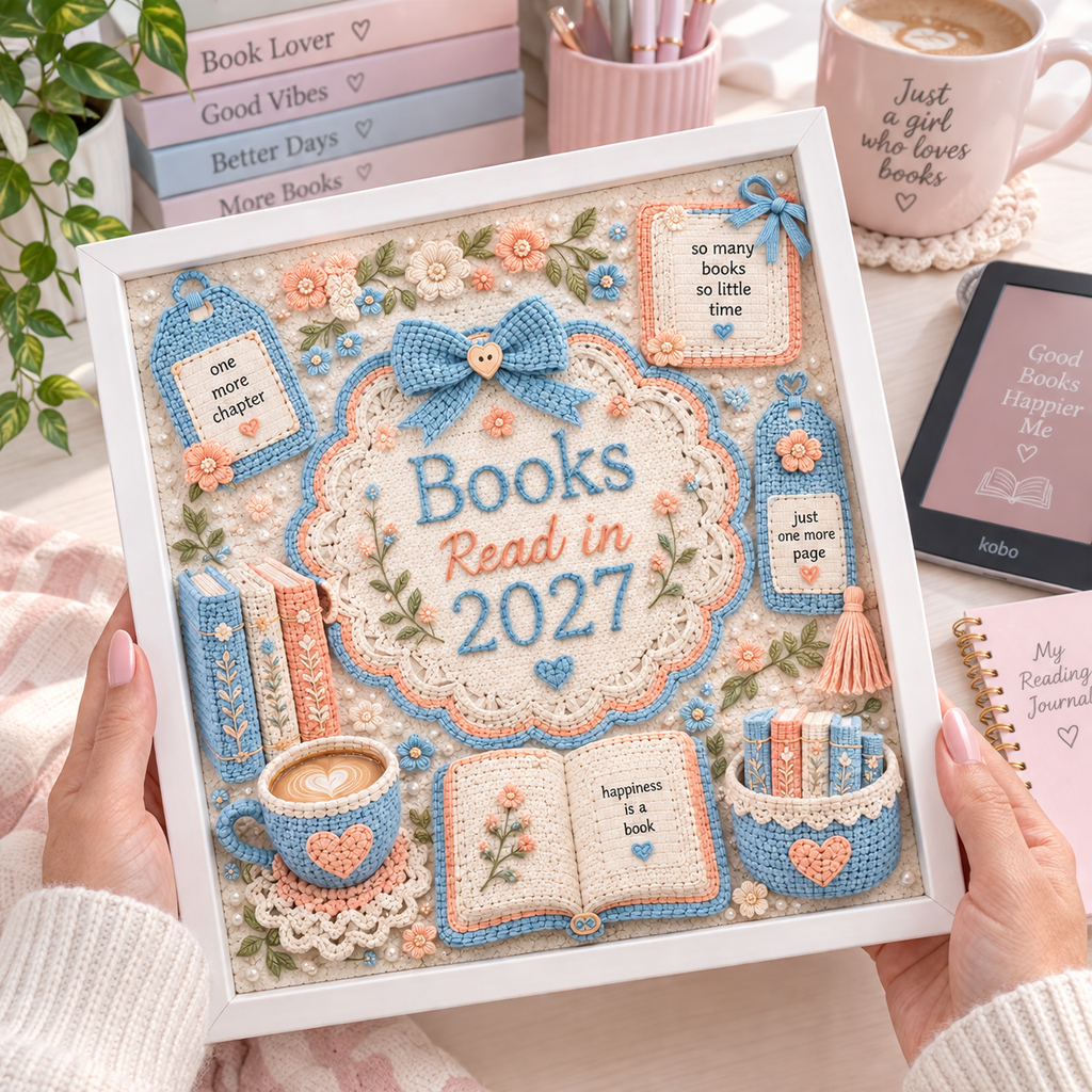 Books Read in 2027 Personalized White Shadowbox with 5 Mini Books