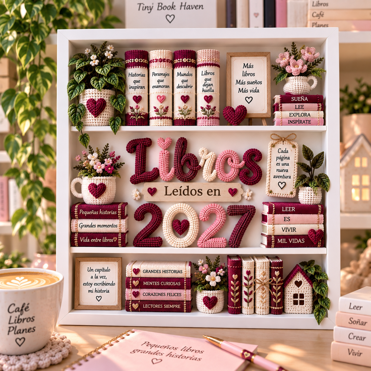 Libros Leídos en 2027 – White Personalized Shadowbox with 5 Mini Books