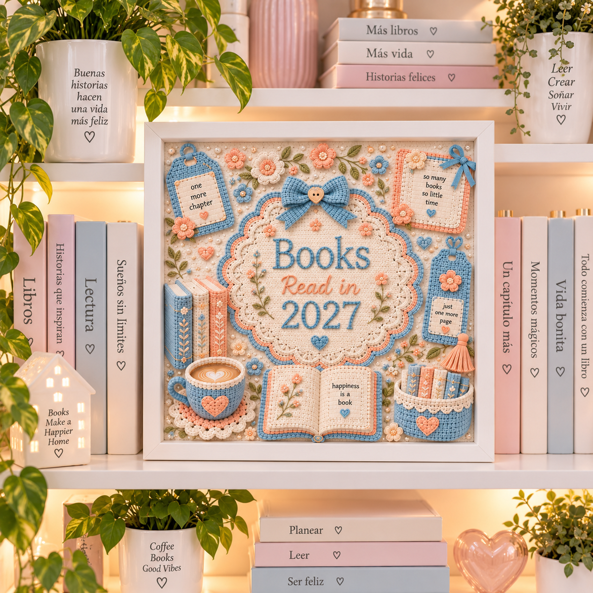 Books Read in 2027 Personalized White Shadowbox with 5 Mini Books