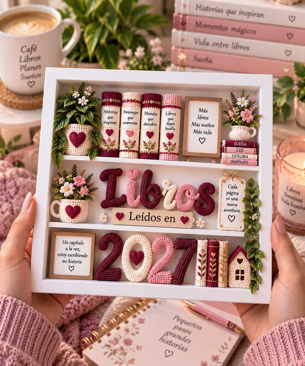 Libros Leídos en 2027 – White Personalized Shadowbox with 5 Mini Books