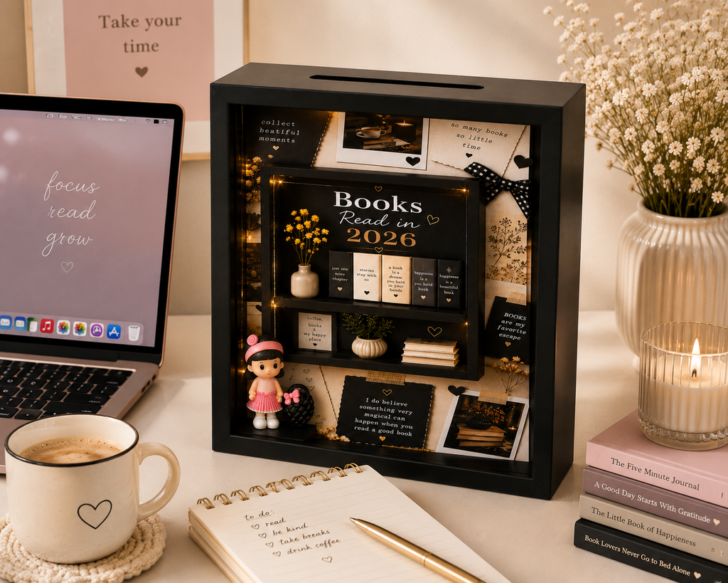 Personalized Black Shadowbox with 5 Mini Books