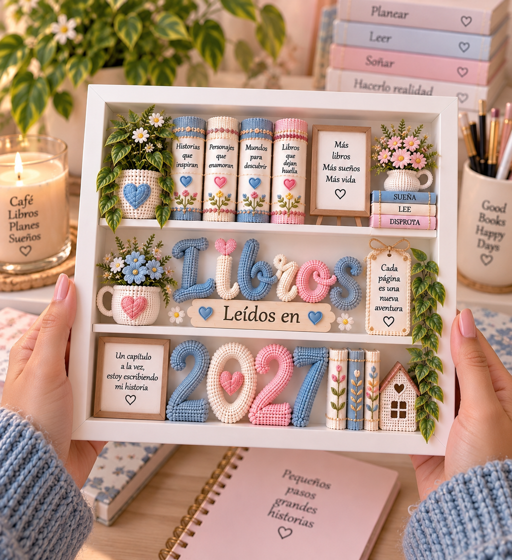 Libros Leídos en 2027 – White Personalized Shadowbox with 5 Mini Books