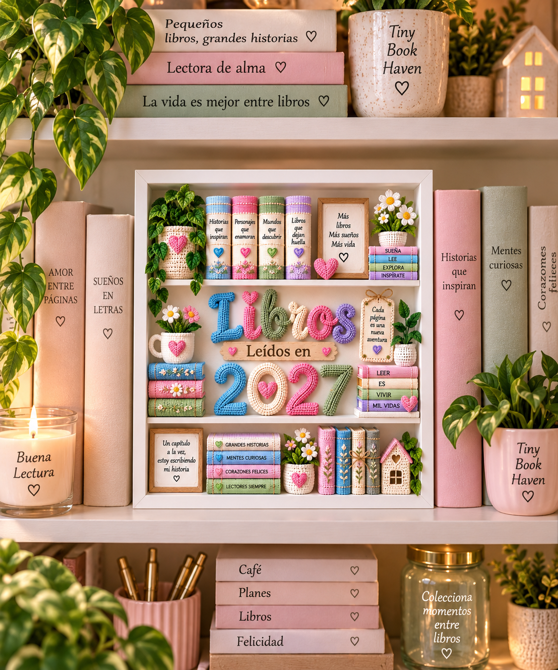 Libros Leídos en 2027 – White Personalized Shadowbox with 5 Mini Books