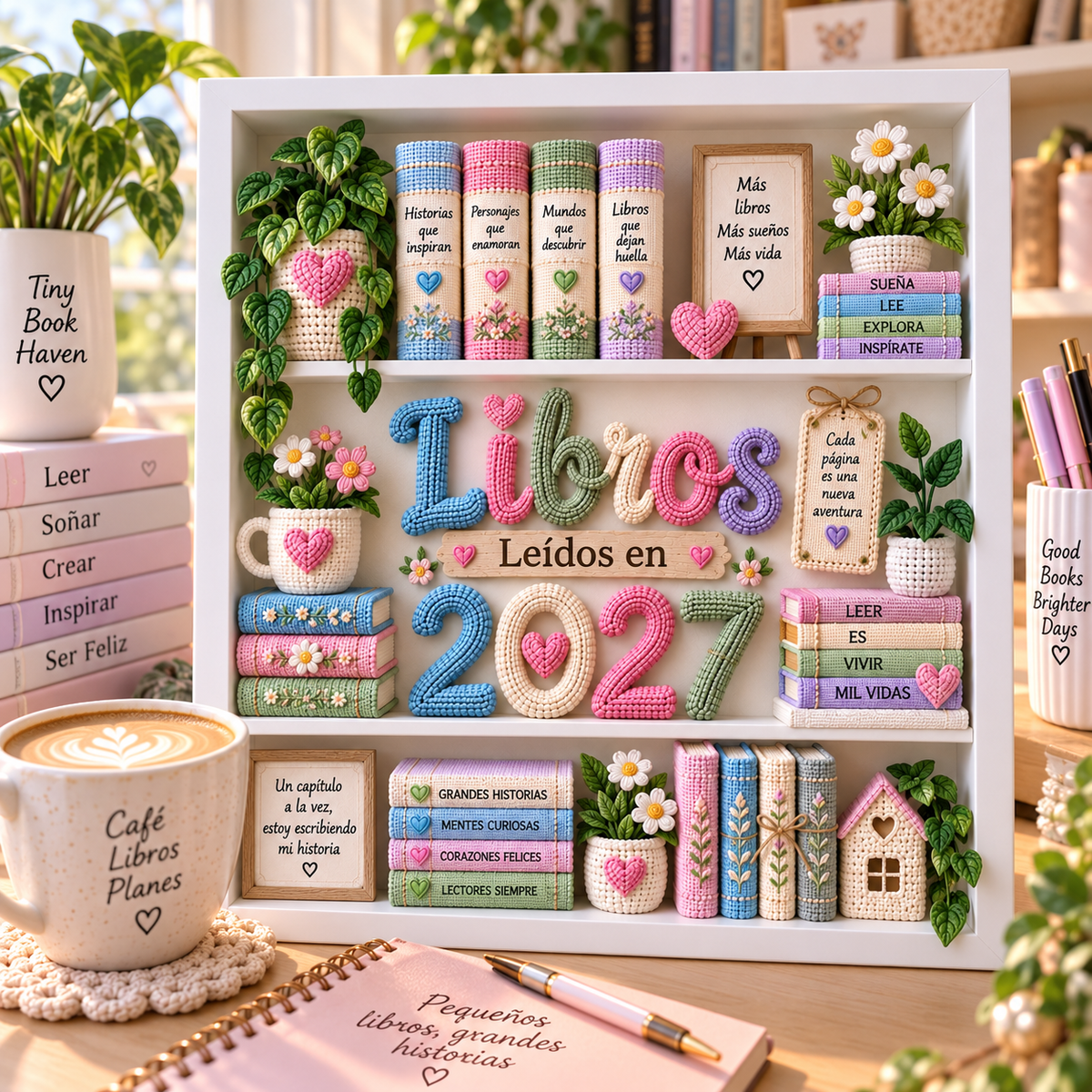 Libros Leídos en 2027 – White Personalized Shadowbox with 5 Mini Books