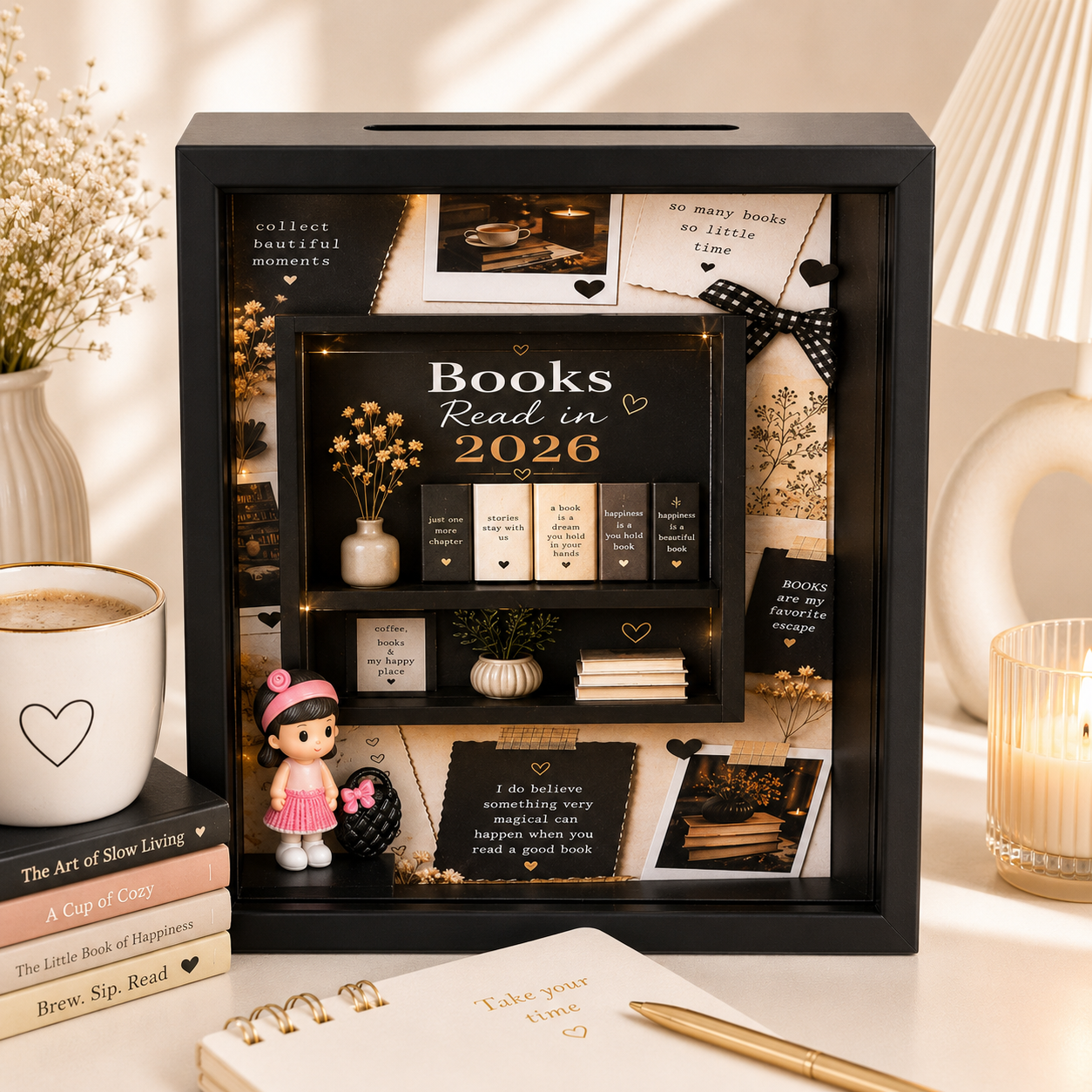 Personalized Black Shadowbox with 5 Mini Books