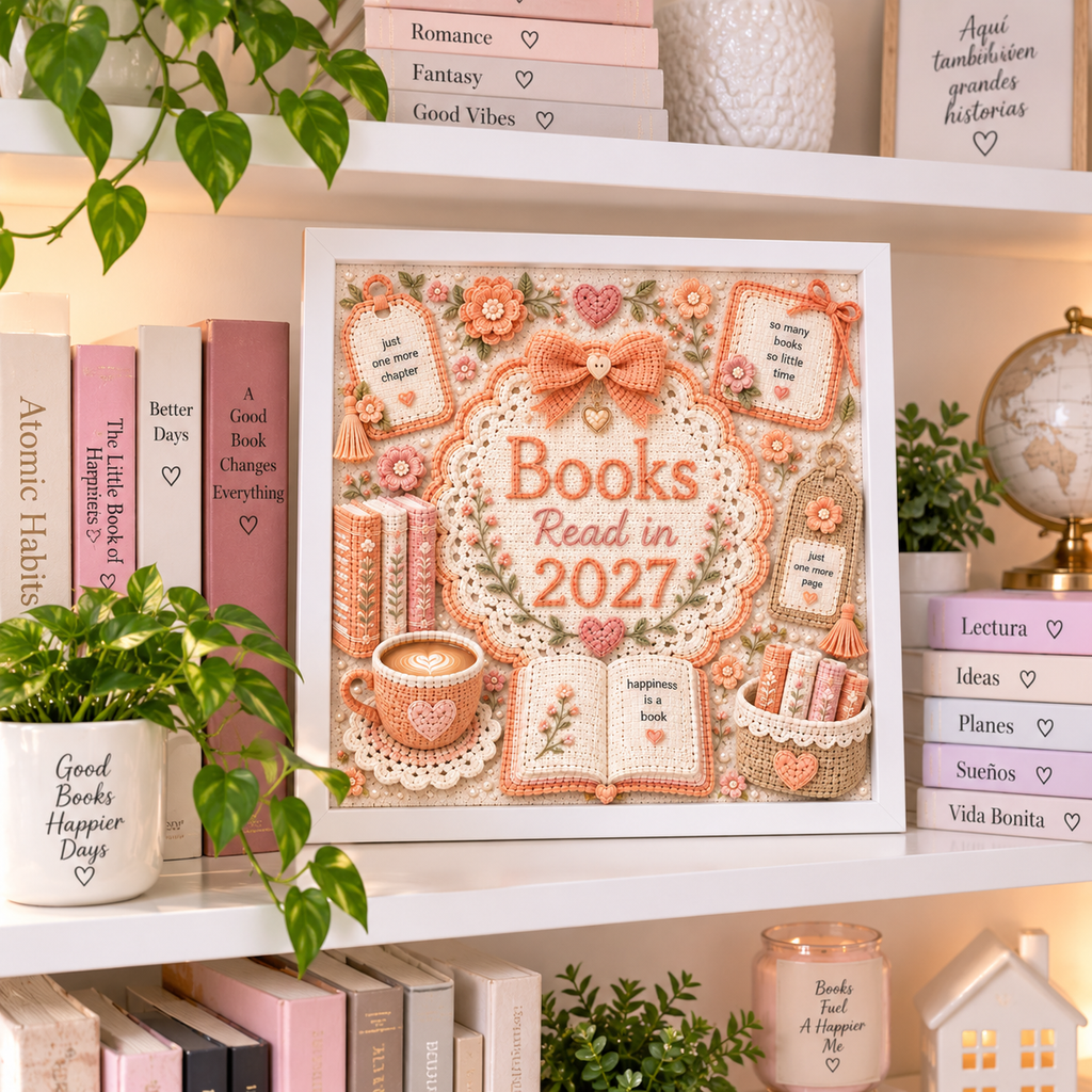 Books Read in 2027 Personalized White Shadowbox with 5 Mini Books