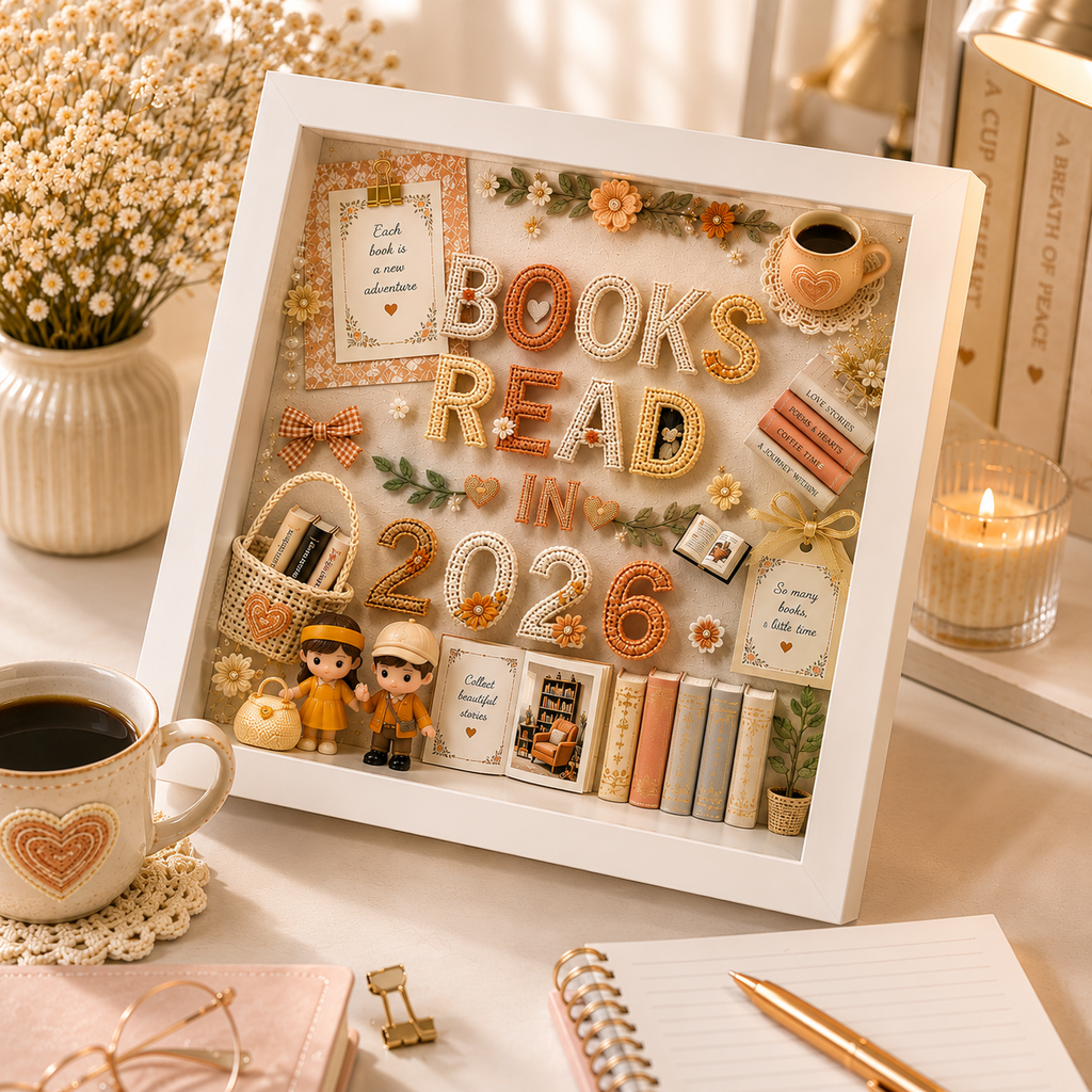 Books Read in 2026 Personalized White Shadowbox with 5 Mini Books