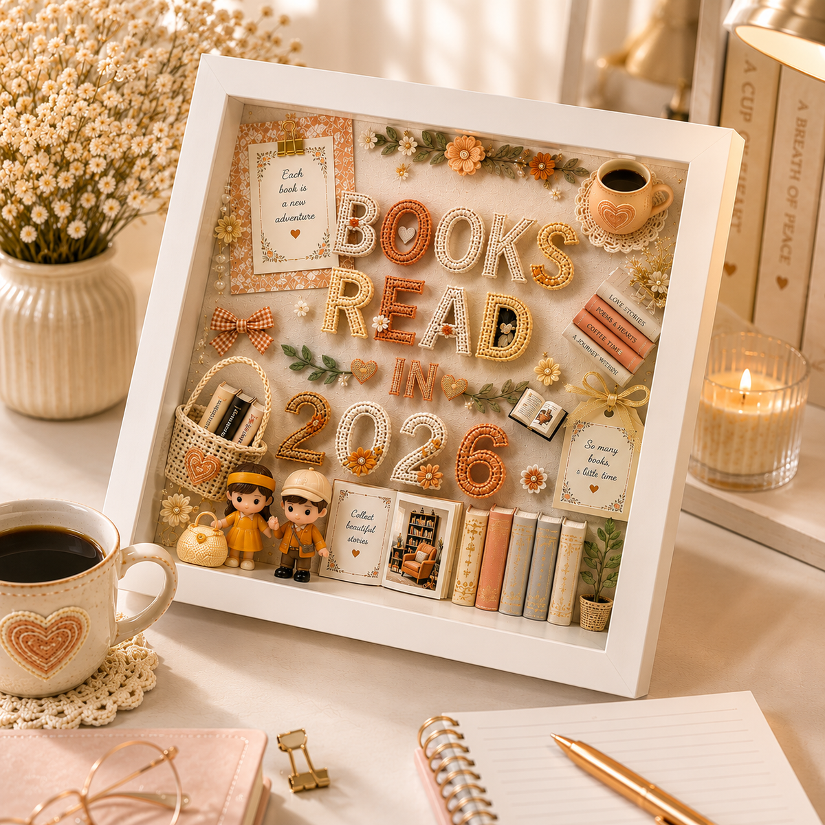 Books Read in 2026 Personalized White Shadowbox with 5 Mini Books
