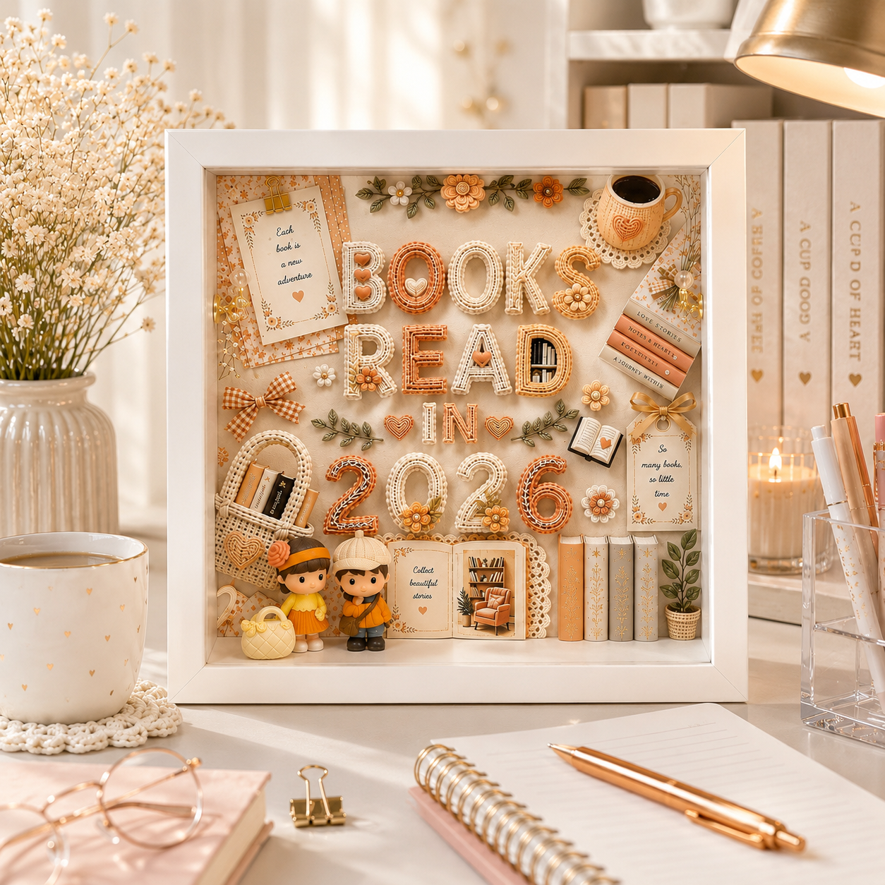 Books Read in 2026 Personalized White Shadowbox with 5 Mini Books