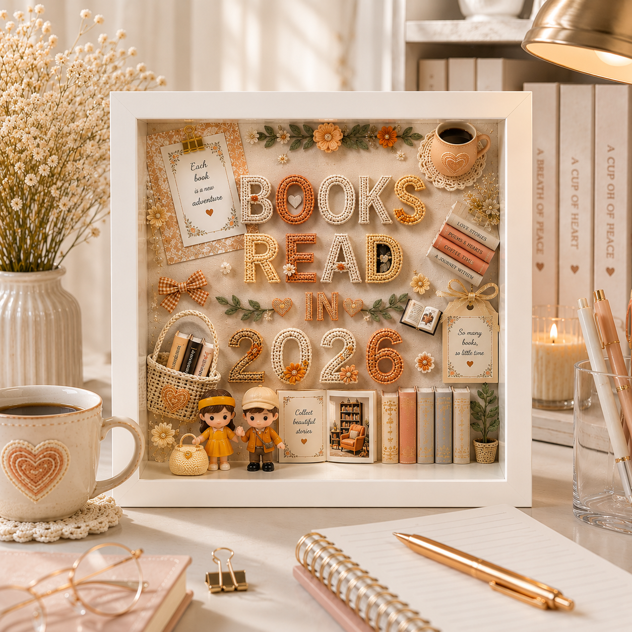 Books Read in 2026 Personalized White Shadowbox with 5 Mini Books