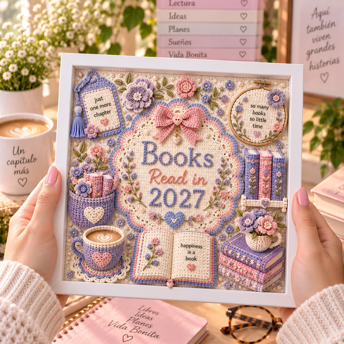 Books Read in 2027 Personalized White Shadowbox with 5 Mini Books
