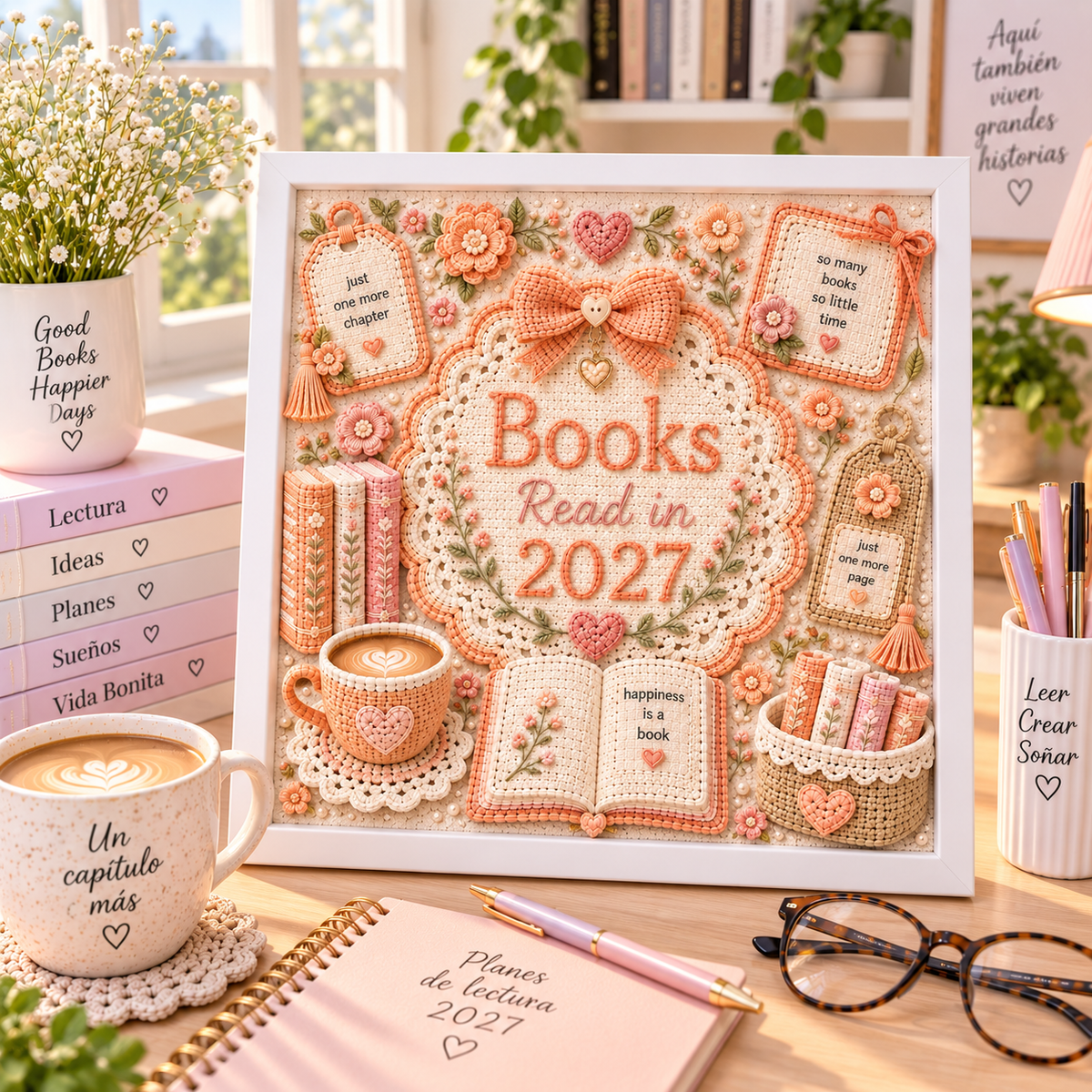 Books Read in 2027 Personalized White Shadowbox with 5 Mini Books