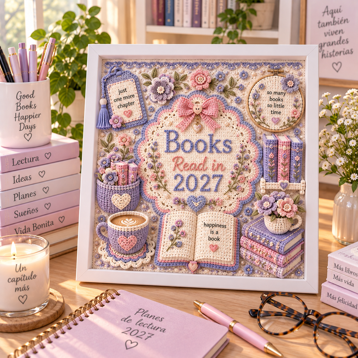 Books Read in 2027 Personalized White Shadowbox with 5 Mini Books