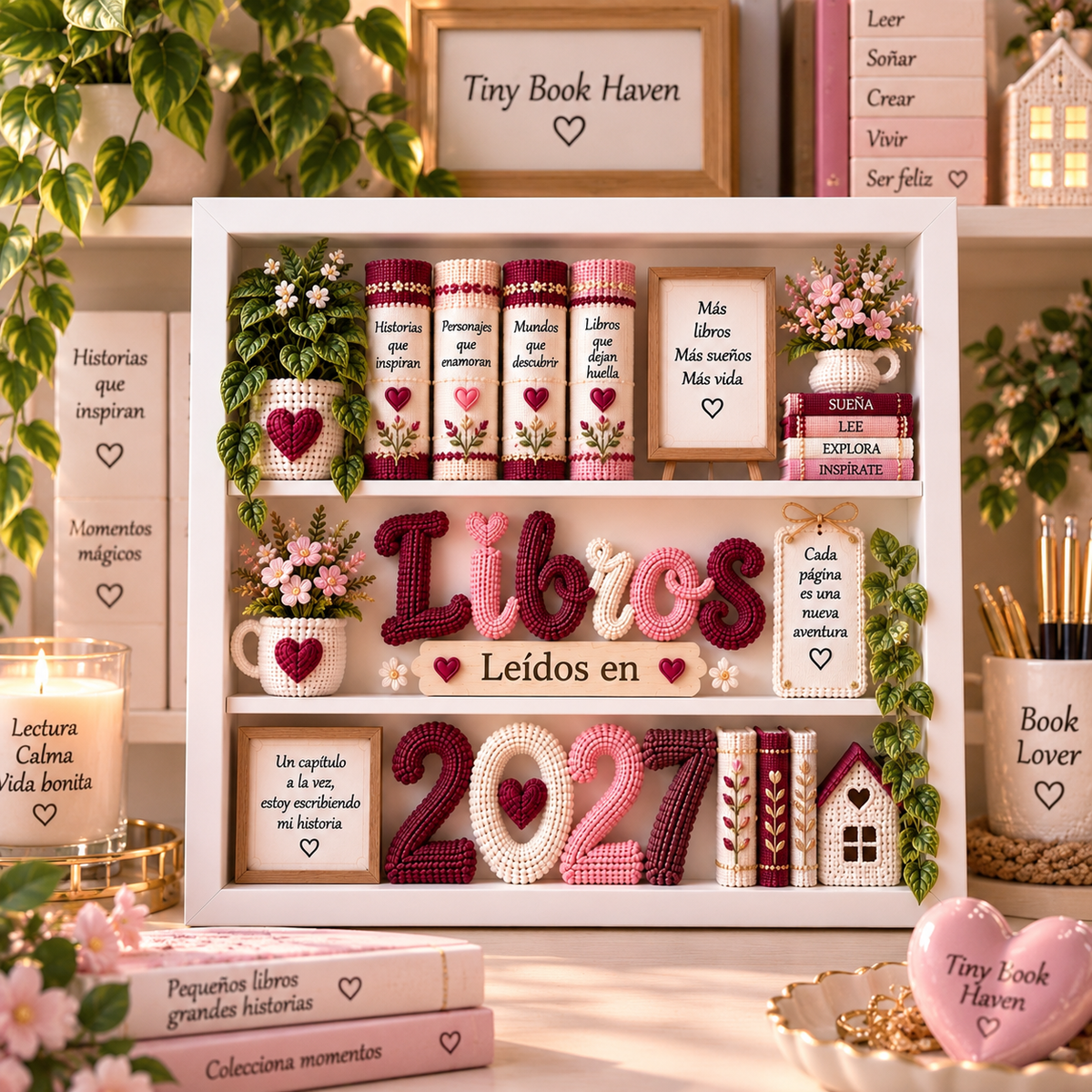 Libros Leídos en 2027 – White Personalized Shadowbox with 5 Mini Books