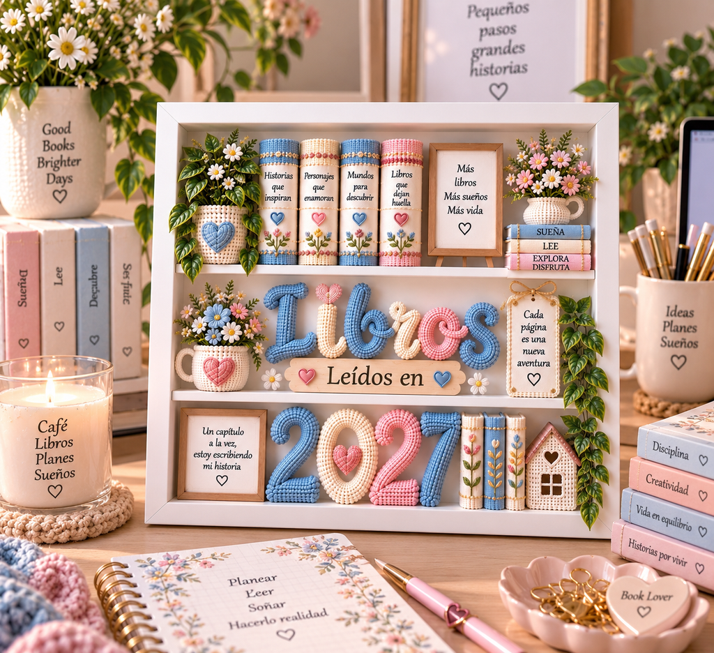 Libros Leídos en 2027 – White Personalized Shadowbox with 5 Mini Books